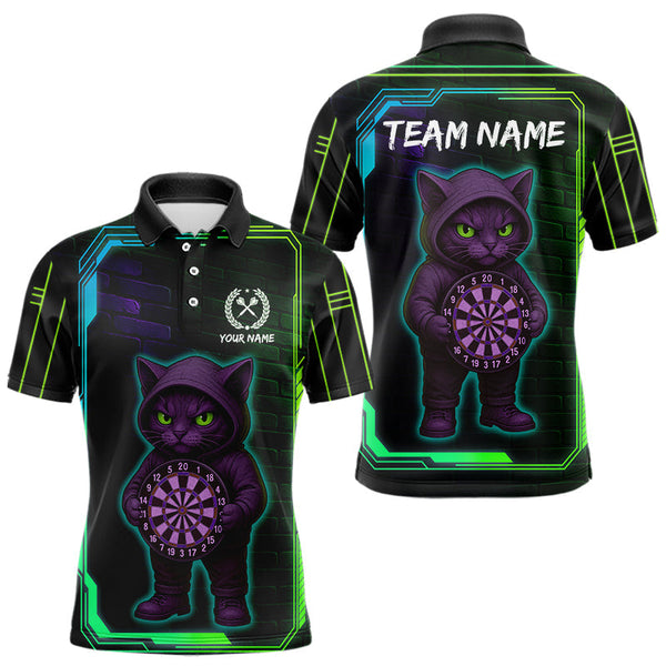 Maxcorners Lightning Cat Tech Green & Blue Neon Dartboard Men's Dart Polo Shirt Funny Dart Jerseys LM3010