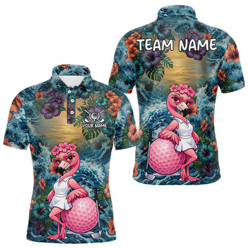 Maxcorners Mens Flamingo Golf Clothing Waving Tropical Golf Shirt Custom Floral Golf Polo, Best Golf Gifts LM0404