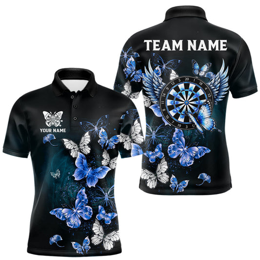 Maxcorners Custom Blue Butterfly Dart Polo & 1/4-Zip Shirt For Men Darts Team Shirt With ButterfliesMaxcorners Custom Blue Butterfly Dart Polo & 1/4-Zip Shirt For Men Darts Team Shirt With Butterflies LM0510