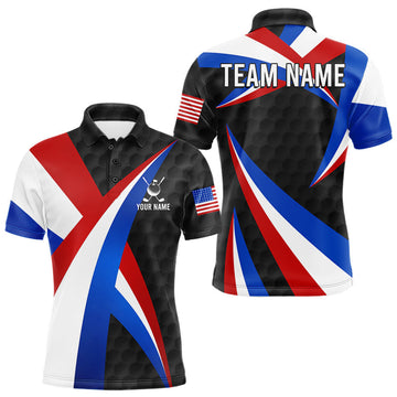 Maxcorners Mens Golf Polo Shirts American Flag Patriotic Custom Black Golf Ball Pattern Golf Team Outfits