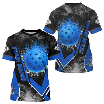 Maxcorners Custom Men's Blue Pickleball T-Shirt Personalized Smoke Pickleball Team Jersey LM2608