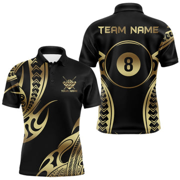 Maxcorners Black & Gold Tribal Pattern Billiard Shirts For Men Custom 8 Ball Billiard Team Shirts LM0409
