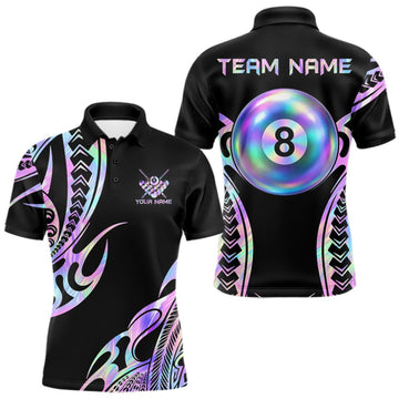 Maxcorners Holographic Tribal Pattern Billiard Shirts For Men Custom Glossy 8 Ball Billiard Team Shirts LM0409