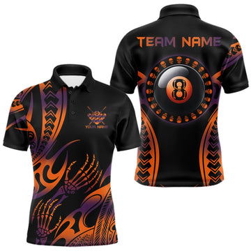 Maxcorners Orange & Purple Tribal Halloween Billiard Shirts For Men Custom Skull 8 Ball Billiard Team Shirts LM0409