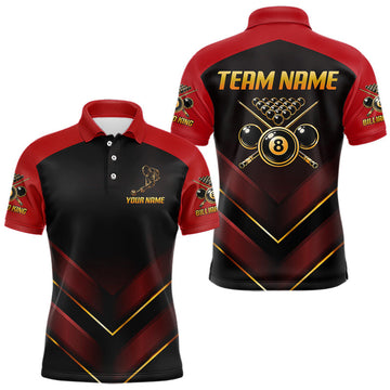 Maxcorners Custom Red Billiard Polo & Quarter-Zip Jerseys For Men Gold 8 Ball Pool Team Jersey