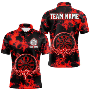 Maxcorners Thunder & Lightning Red Dartboard Darts Shirt Custom Team Shirt For Men, Gift For Darts Players