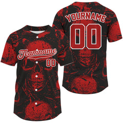 Maxcorners Custom Maroon Skull Creepy Baseball Jersey For Men Halloween Baseball Jersey For Newborns LM0409
