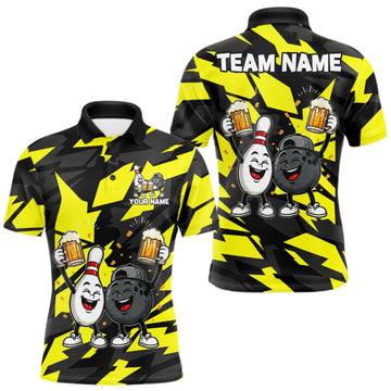 Maxcorners Drunk Bowling Pins & Ball Funny Bowling Jersey For Men Custom Cheer Beer Bowling Team Shirts| Yellow LM0409