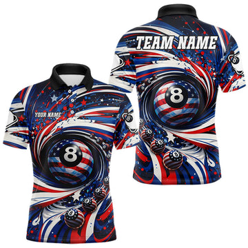 Maxcorners Custom US Flag Pool 8 Ball Billiard Shirt For Men Personalized Patriotic Ball Billiard Attire