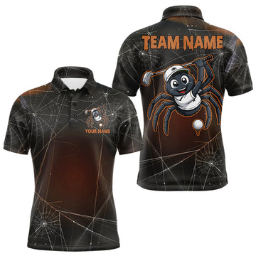 Maxcorners Custom Name Funny Spider Halloween Golf Polo Shirt for Men, Spiderweb Team Outfit