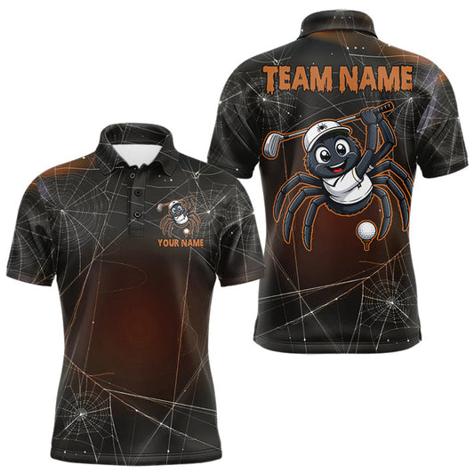 Maxcorners Custom Name Funny Spider Halloween Golf Polo Shirt for Men, Spiderweb Team Outfit