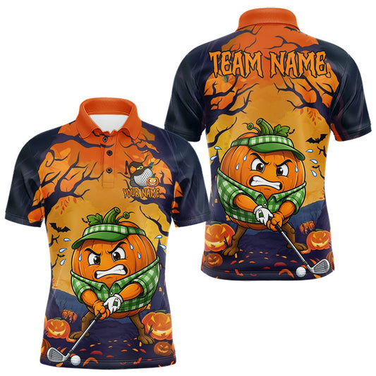 Maxcorners Custom Funny Pumpkin Golfer Halloween Golf Polo Shirt for Men