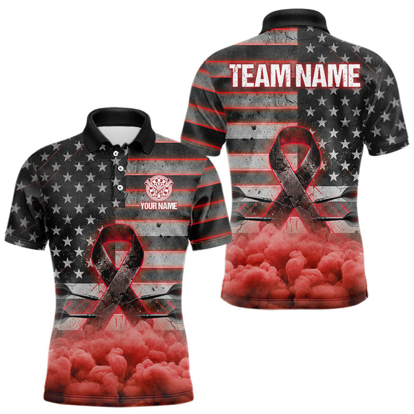 Maxcorners Red Cloud Ribbon US Flag Dart Arrow Custom Breast Cancer Awareness Darts Men Polo Shirt MT0111