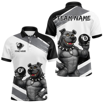 Maxcorners Grey And White Paint Funny Bulldog 8 Ball Billiard Pool Shirt For Men Custom Billiard Team Appeal