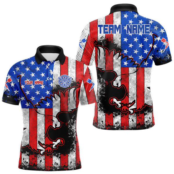 Maxcorners Darts Grunge Eagle US Flag Pattern Custom Dart Shirt For Men, Dart Team Jerseys