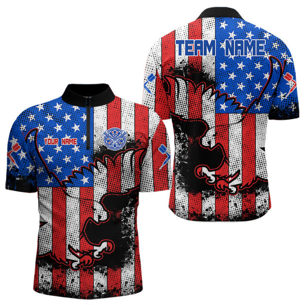 Maxcorners Darts Grunge Eagle US Flag Pattern Custom Dart Shirt For Men, Dart Team Jerseys
