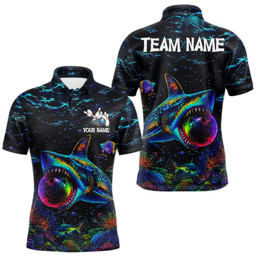Maxcorners Funny Shark Ocean Neon Bowling Jerseys For Men