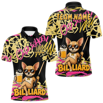 Maxcorners Custom Name Billiard Shirt For Men Retro Graffiti Dog & Beer 8 Ball Pool Jersey, Funny Billiard Gifts LM0409