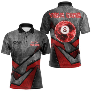 Maxcorners 8 Ball Pool Billiard Polo & 1/4-Zip Shirt For Men Custom Lightning Red 8 Ball Billiard Team Attire LM0410