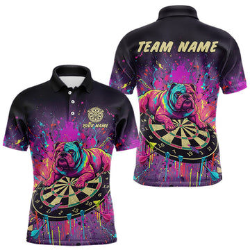 Maxcorners Custom Purple Bulldog Splatter Dartboard Men Darts Polo Shirt Funny Colorful Dart Jerseys LM0611