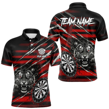 Maxcorners Red Grunge Grey Smoke Tiger Dartboard Custom Dart Polo Shirt Men Dart League Jerseys