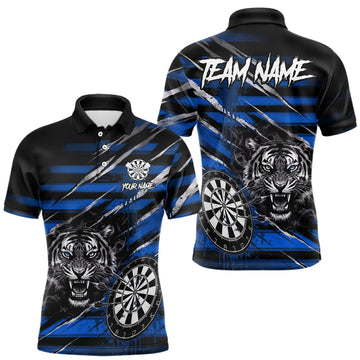 Maxcorners Blue Grunge Grey Smoke Tiger Dartboard Custom Dart Polo Shirt Men Dart League Jerseys