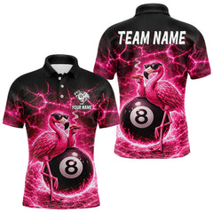 Maxcorners Thunder Pink Funny Flamingo Smokes Pool 8 Ball Men Billiard Shirt Custom Ball Billiard Team Attire LM2901