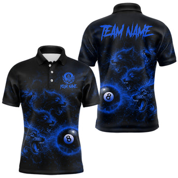 Maxcorners Horror Wolfs Blue Flames Smoke Pool 8 Ball Men Billiard Shirt Custom Ball Billiard Team Attire
