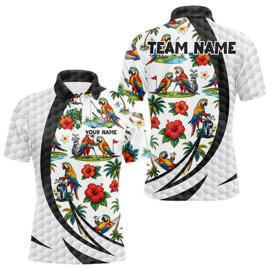 Maxcorners Tropical White And Black Golf Ball Polo Golf Shirts For Men Custom Parrot Golf Team Attire