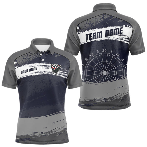Maxcorners Grey Modern Grunge Dartboard Men's Darts Shirt - Custom Name For Dart Players MT1006