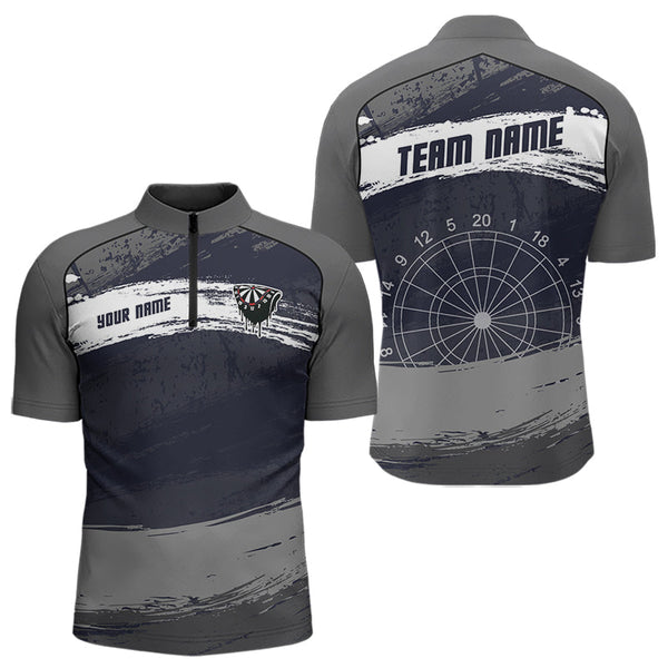 Maxcorners Grey Modern Grunge Dartboard Men's Darts Shirt - Custom Name For Dart Players MT1006