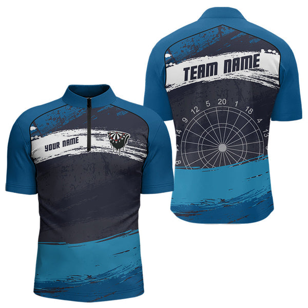 Maxcorners Blue Modern Grunge Dartboard Men's Darts Shirt - Custom Name For Dart Players MT1006