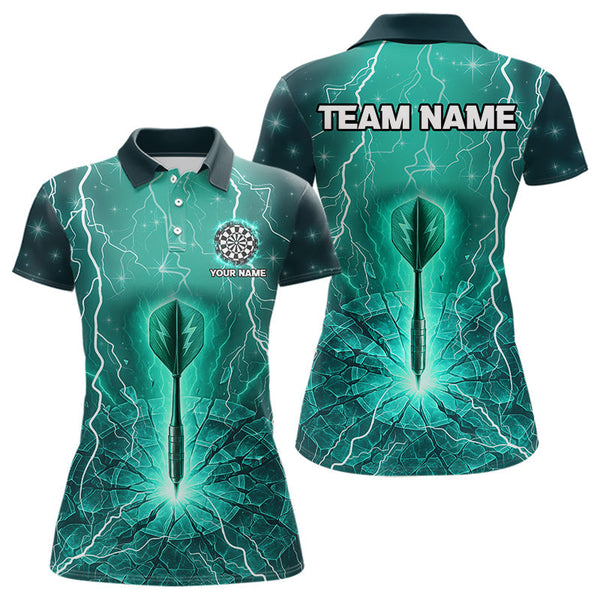 Maxcorners Turquoise Thunder Cracked Dartboard Men's Darts Shirt - Custom Name For Players MT1006