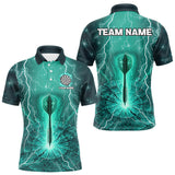 Maxcorners Turquoise Thunder Cracked Dartboard Men's Darts Shirt - Custom Name For Players MT1006