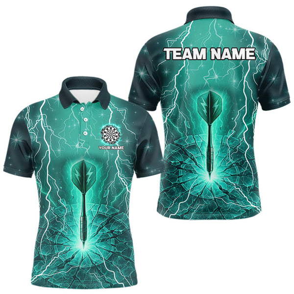 Maxcorners Turquoise Thunder Cracked Dartboard Men's Darts Shirt - Custom Name For Players MT1006