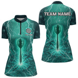 Maxcorners Turquoise Thunder Cracked Dartboard Men's Darts Shirt - Custom Name For Players MT1006