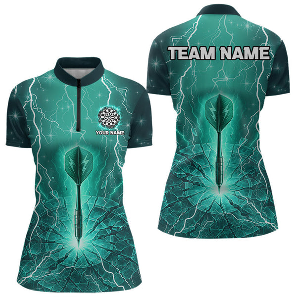 Maxcorners Turquoise Thunder Cracked Dartboard Men's Darts Shirt - Custom Name For Players MT1006