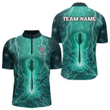 Maxcorners Turquoise Thunder Cracked Dartboard Men's Darts Shirt - Custom Name For Players MT1006
