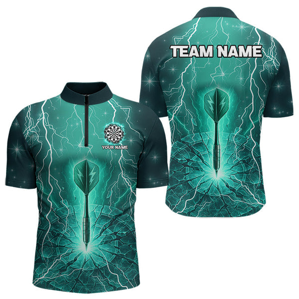 Maxcorners Turquoise Thunder Cracked Dartboard Men's Darts Shirt - Custom Name For Players MT1006