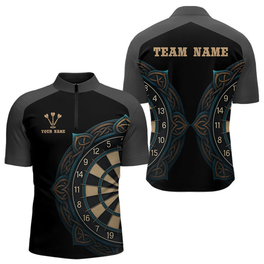 Maxcorners Vintage Blue Gold Celtic Dartboard Men's Darts Shirt - Custom Name For Players MT1006