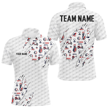 Maxcorners USA 250Th Anniversary Mens Golf Polo Shirt Custom White Golf Ball Pattern Patriotic Golf Tops LM0106