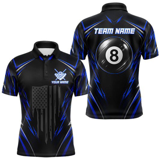 Maxcorners Custom Black And Blue US Flag Patriotic Billiard Shirts For Men, Light 8 Ball Pool Billiard Jersey