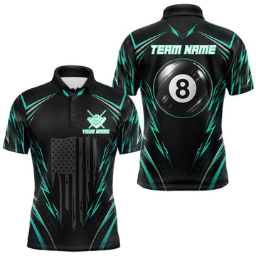 Maxcorners Custom Black And Green US Flag Patriotic Billiard Shirts For Men, Light 8 Ball Pool Billiard Jersey