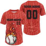 Maxcorners Custom Red Flames Baseball Ball Jersey For Men Personalized Youth Baseball Shirt LM1809