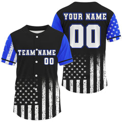 Maxcorners Custom Black And Blue US Flag Patriotic Baseball Shirt For Men Youth Baseball Jerseys LM1809