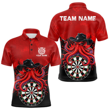 Maxcorners Funny Octopus Darts Shirt For Men Custom Red Splatter Octopus Darts Team Jersey Darts Tournament Shirt LM0410