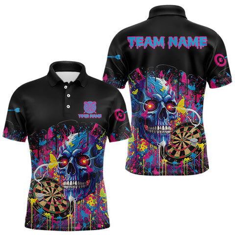 Maxcorners Custom Butterfly Skull Splatter Dartboard Men Darts Polo Shirt Colorful Dart Jerseys TU0411