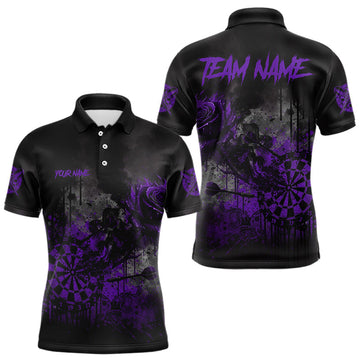Maxcorners Custom Purple Splatter Rose Dartboard Grunge Darts Polo Shirt For Men Outfit Dart Jerseys LM2603