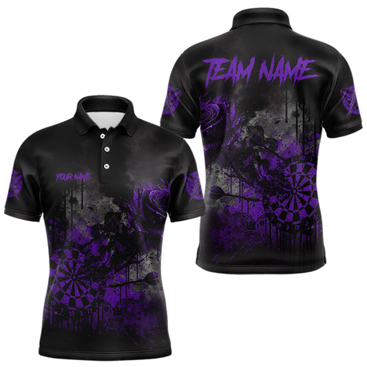 Maxcorners Custom Purple Splatter Rose Dartboard Grunge Darts Polo Shirt For Men Outfit Dart Jerseys LM2603