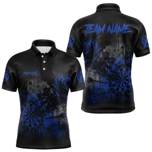 Maxcorners Custom Blue Splatter Rose Dartboard Grunge Darts Polo Shirt For Men Outfit Dart Jerseys LM2603